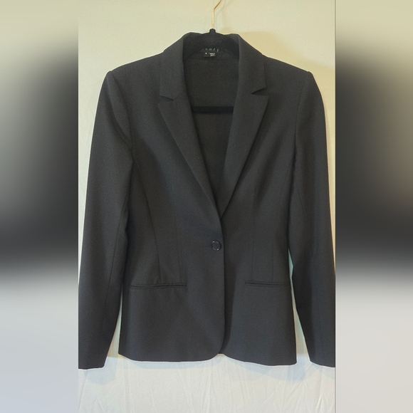 Theory Shinna Black Lined One Button Classic Wool Blazer Size 4